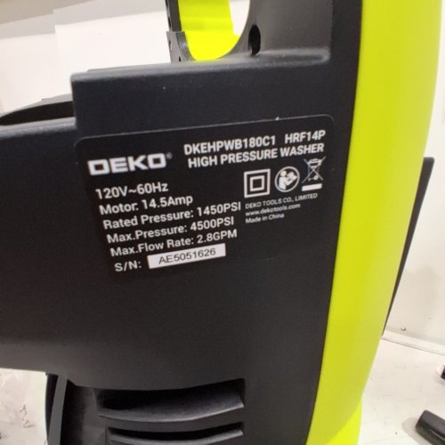 DEKO ELECTRIC PRESSURE WASHER WITH HOSE REEL - 4500PSI - 2.8GPM - BLACK/GREEN (MODEL: DKEHPWB180C1) image 7