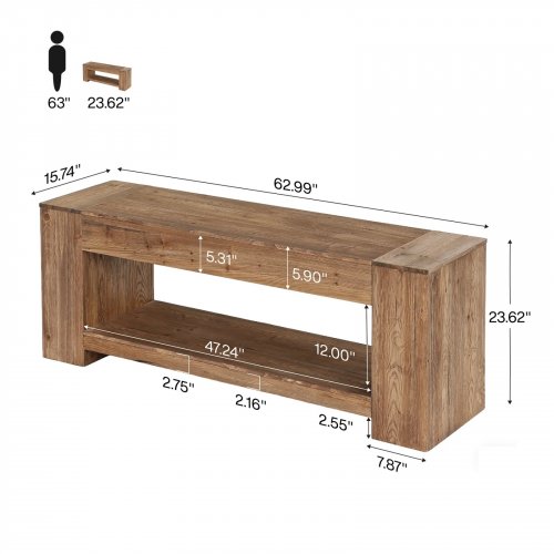 SOLID WOOD ENTRYWAY TABLE WITH SHELF - 63" - BROWN image 2
