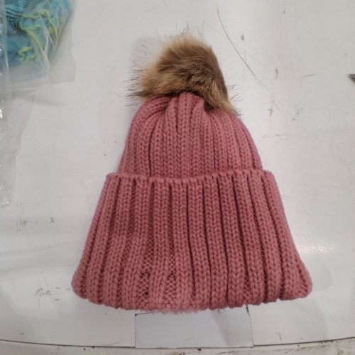 GIRL'S WINTER KNIT POM POM BEANIE -OSFM - PINK image 2