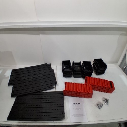 WALL MOUNTED STORAGE RACK WITH 39 BINS - 37" X 21" - BLACK/RED (MODEL: 12119B) image 2