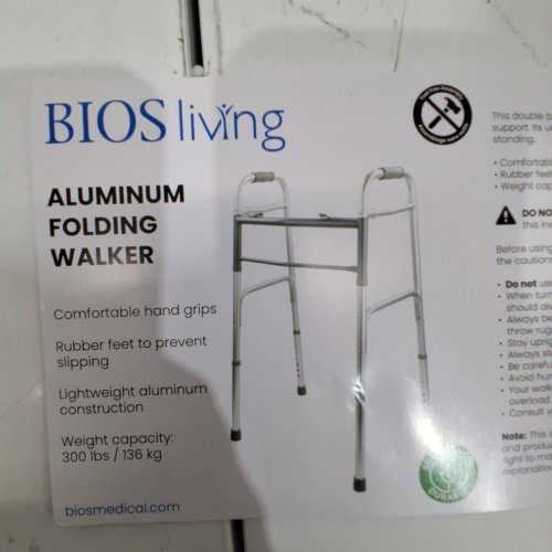 BIOS LIVING FOLDING WALKER WITH ADJUSTABLE HEIGHT - 32" TO 38.5" - 300 LBS MAX - SILVER (MODEL: BD770) image 2