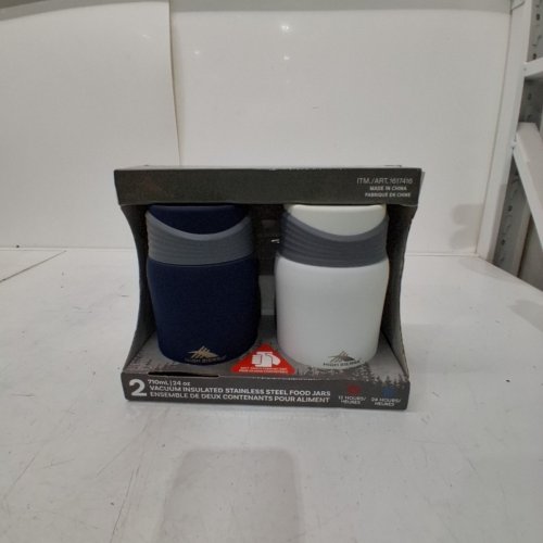 2PK HIGH SIERRA STAINLESS STEEL INSULATED FOOD JARS WITH FOLDABLE SPOONS - 24OZ EACH - WHITE/NAVY BLUE (MODEL: 1617416) image 2