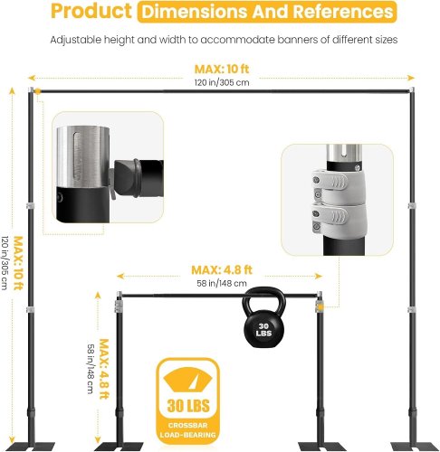 JIANG&RONG ADJUSTABLE PIPE DRAPE BACKGROUND STAND KIT FOR EVENTS - 10FT X 10FT - BLACK - (MODEL: JR-PDBS3030B) image 2