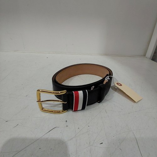 MENS THOM BROWNE PEBBLE GRAIN LEATHER BELT WITH RWB LOOP - 35 MM - SIZE 90 - BLACK (STYLE: MCX039A-001B-001-90) image 4