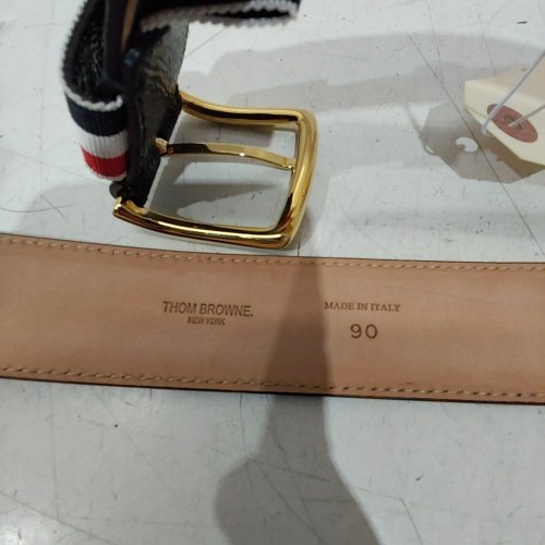MENS THOM BROWNE PEBBLE GRAIN LEATHER BELT WITH RWB LOOP - 35 MM - SIZE 90 - BLACK (STYLE: MCX039A-001B-001-90) image 6