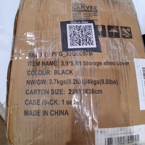 GARVEE STORAGE SHED COVER WATERPROOF & UV-RESISTANT - 3.9FT X 5.8FT - BLACK (MODEL: PPG-33QEC97M) image 2