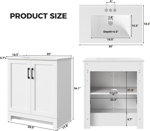LIKIMIO 2 DOOR BATHROOM VANITY WITH SINK - 34" - WHITE (MODEL: HK-KZXST-33) image 2