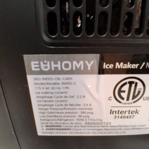 EUHOMY COUNTERTOP ICE CUBE MAKER MACHINE WITH EXTERNAL WATER TANK - 34LBS/DAY - BLACK (MODEL: IM005-CBL-CAEH) image 6