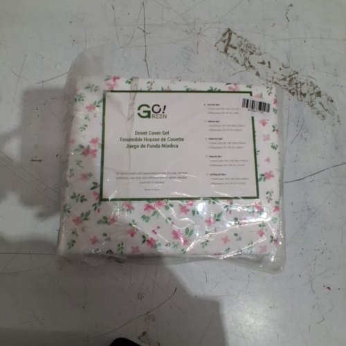 3PC GO! GREEN FLORAL DUVET COVER SET WITH PILLOWCASES - TWIN - WHITE / PINK / GREEN image 2