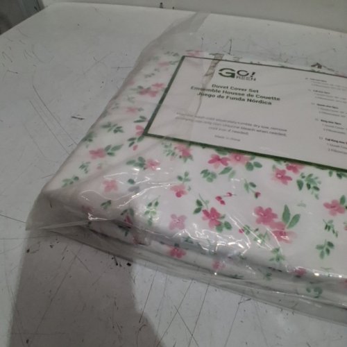 3PC GO! GREEN FLORAL DUVET COVER SET WITH PILLOWCASES - TWIN - WHITE / PINK / GREEN image 5