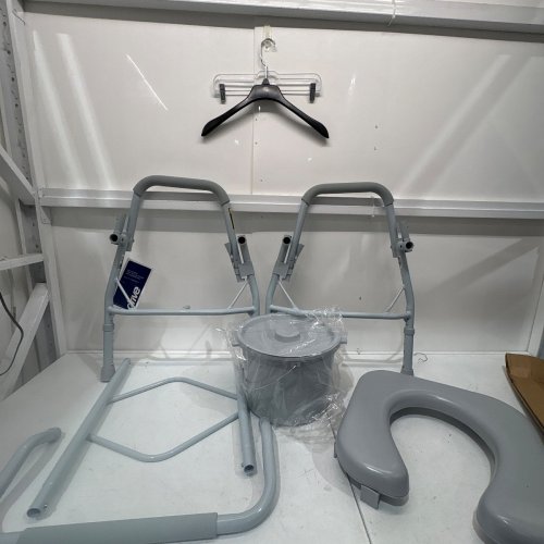 DRIVE MEDICAL COMMODE CHAIR FOR TOILET WITH PADDED SEAT AND ARMS - 300LBS MAX - GREY (MODEL: 11125PKSD-1) image 3