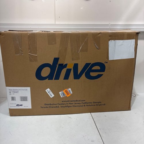 DRIVE MEDICAL COMMODE CHAIR FOR TOILET WITH PADDED SEAT AND ARMS - 300LBS MAX - GREY (MODEL: 11125PKSD-1) image 2
