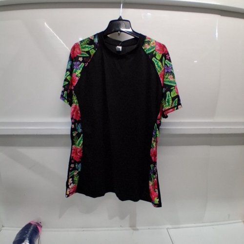 ATTRACO WOMENS UPF50+ SHORT SLEEVE SWIM SHIRT - 2XL - BLACK MULTICOLOUR FLORAL PRINT image 2