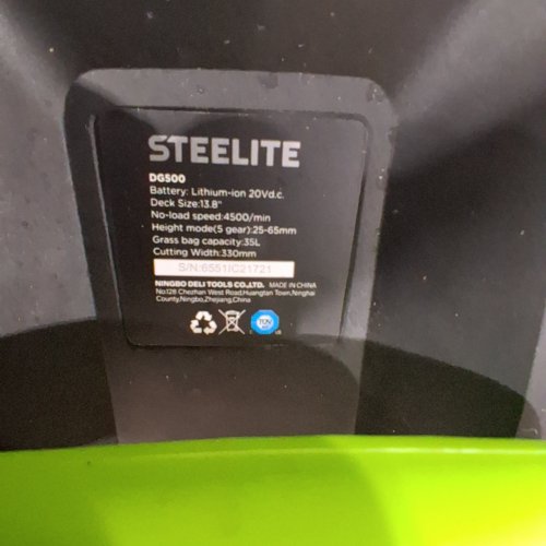 STEELITE CORDLESS ELECTRIC LAWN MOWER *TOOL ONLY* - 5-POSITION HEIGHT ADJUSTMENT WITH 8 GALLON GRASS BAG - 13'' - 21V - ( MODEL: ‎DG500 ) image 5