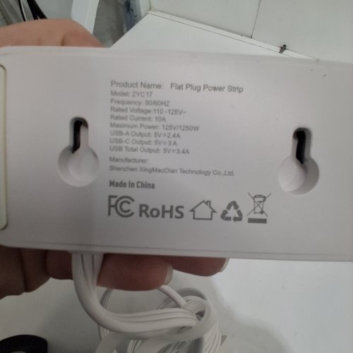 SMALLRT SURGE PROTECTOR FLAT PLUG POWER BAR WITH USB & USB C PORTS- 10FT - WHITE (MODEL: ZYC17) image 3