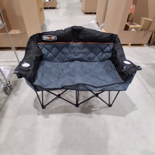OVERMONT OVERSIZED DOUBLE 2 PERSON XXL FOLDING CAMPING CHAIR - 850LBS MAX - BLACK/ GREY (MODEL: OM0000023) image 2