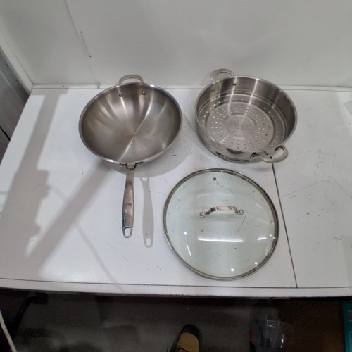 3PC STAINLESS STEEL WOK WITH STEAMER AND LID - 12.6" - STEEL (MODEL: 1984130) image 2
