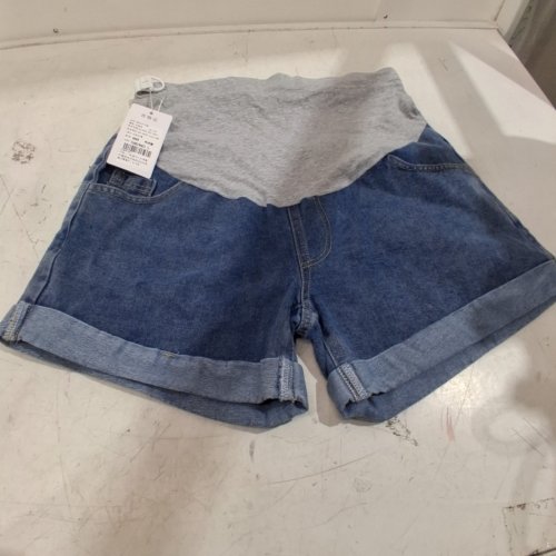 WOMEN'S STRETCH BELLY MATERNITY DENIM SHORTS - LARGE - BLUE AND GRAY image 2
