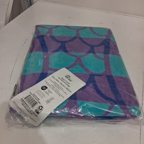 MAINSTAYS KIDS MERMAID STRIPE BEACH TOWEL - 30" X 60" - TURQUOISE, PURPLE, AND BLUE (ITEM: MS26S0781340008) image 3