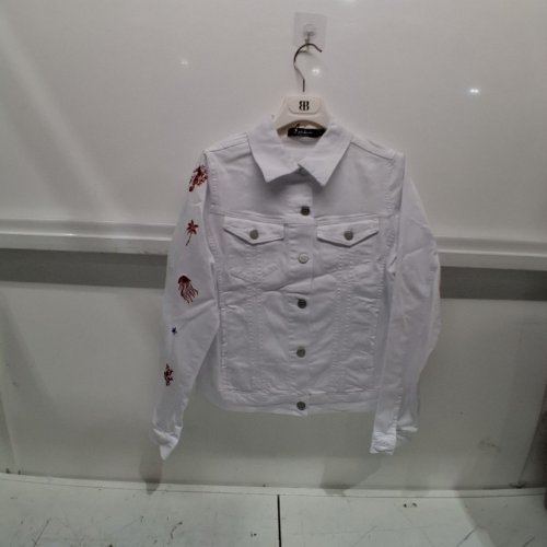 WOMEN'S BARILOCHE JEAN JACKET WITH EMBROIDERED SLEEVE - SMALL / MEDIUM - 38 - WHITE / RED OCEAN LIFE (STYLE : NAMUR) image 2