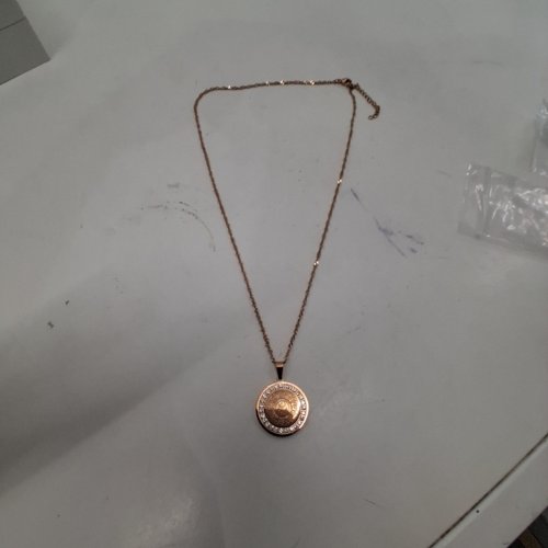 ADULTS ROUND COIN ICED STYLE PENDANT NECKLACE - ROSE GOLD TONE image 2