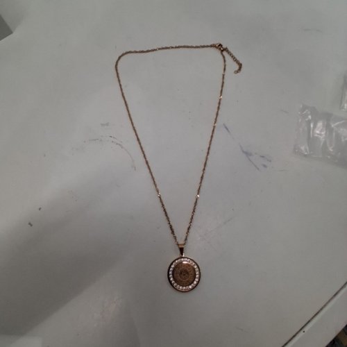 ADULTS ROUND COIN ICED STYLE PENDANT NECKLACE - ROSE GOLD TONE image 3