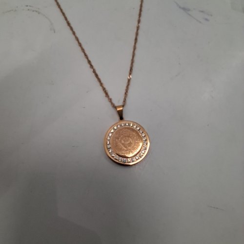 ADULTS ROUND COIN ICED STYLE PENDANT NECKLACE - ROSE GOLD TONE image 4