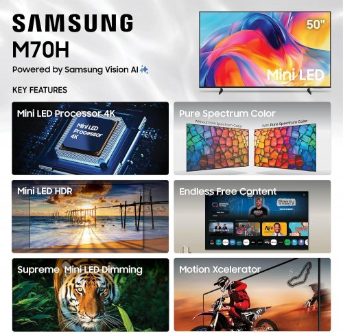SAMSUNG CLASS M70H SERIES MINI-LED 4K SMART TV - SAMSUNG VISION AI COMPANION, PURE SPECTRUM COLOUR - 50" - (MODEL: UN50M70HAF) image 2