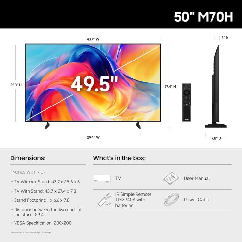 SAMSUNG CLASS M70H SERIES MINI-LED 4K SMART TV - SAMSUNG VISION AI COMPANION, PURE SPECTRUM COLOUR - 50" - (MODEL: UN50M70HAF) image 3