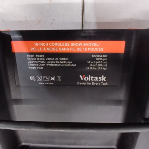 VOLTASK CORDLESS ELECTRIC SNOW BLOWER SHOVEL WITH TWO BATTERIES - 16" - 48V - ORANGE / BLACK image 8