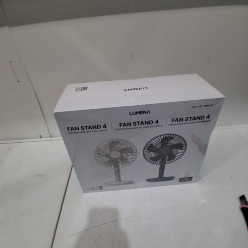 2PK LUMENA FAN STAND 4 CORDLESS DESK FANS - 4 SPEEDS, OSCILLATION - WHITE & NAVY BLUE (MODEL: 1796327) image 2
