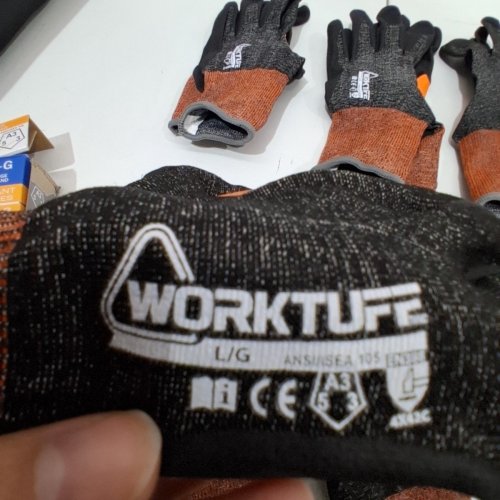 5PR WORKTUFF CUT-RESISTANT GLOVES - LARGE - BLACK / BROWN (MODEL: 1966284) image 4