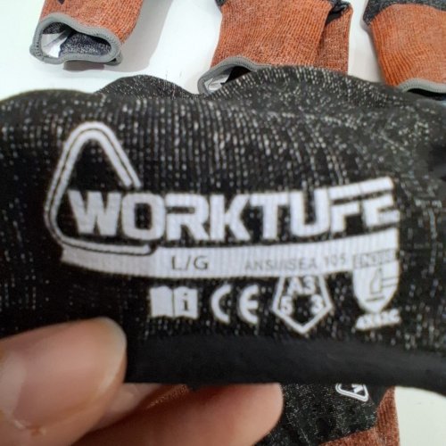 5PR WORKTUFF CUT-RESISTANT GLOVES - LARGE - BLACK / BROWN (MODEL: 1966284) image 5