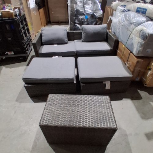 5PC ALLSPACE OUTDOOR WICKER PATIO SET - 2 SEATS WITH ARMS, 2 OTTOMANS, & SIDE TABLE - GRAY image 2