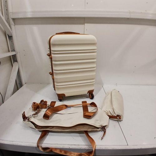 3PC LONG VACATION CARRY ON LUGGAGE SET 20" ABS+PC HARDSHELL LIGHTWEIGHT WITH SPINNER WHEELS - WHITE/BROWN - (MODEL:‎LV400001) image 2