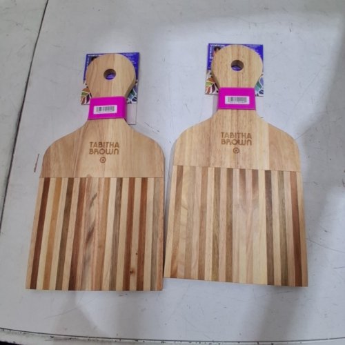 2PK TABITHA BROWN SHAPED WOOD CUTTING BOARD WITH HANDLE - 8" X 16" - BROWN image 2