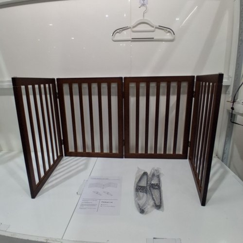 PETMAKER 4-PANEL FREESTANDING FOLDABLE WOODEN PET GATE DESIGNED FOR SMALL DOGS/PUPPIES - DARK BROWN (MODEL:PET6206 ) image 2