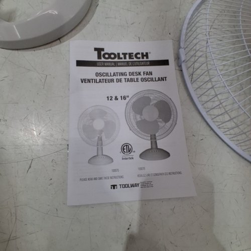 TOOLTECH 16" 3-SPEED INDOOR OSCILLATION DESK FAN - WHITE (MODEL: 100076) image 4