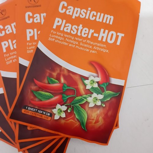 6PK CAPSICUM HOT PLASTER MAXIMUM STRENGTH MUSCLE, JOINT & BACK HEAT PATCHES - 4.7" X 7.1" - XL - 8 HOUR RELIEF image 3