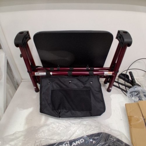 HOMLAND FOLDABLE ROLLATOR WALKERS WITH SEAT FOR SENIORS - 8" WHEELS - 350LBS CAP - BURGUNDY/RED (MODEL: R2-RD) image 5