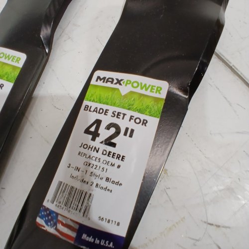 2PK MAXPOWER BLADE SET 3-N-1 BLADES FOR MANY 42" DECK CUT JOHN DEERE MOWERS - 21-3/8", 2-3/4" (REPLACES GX22151 AND GY20850) image 3