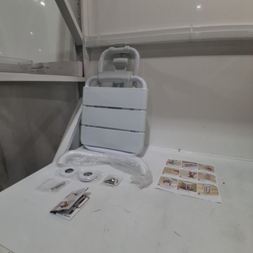 MUNZONG FOLDING SHOWER SEAT WITH WALL MOUNTED V-SHAPED GRAB BAR - 16" - WHITE image 3