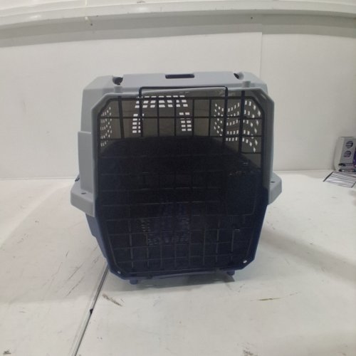AMAZON BASICS TWO-DOOR TOP-LOAD HARD-SIDED PET TRAVEL KENNEL CARRIER CRATE FOR CATS OR DOGS - 23" - GREY/BLUE image 3