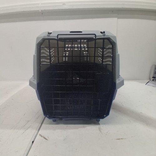 AMAZON BASICS TWO-DOOR TOP-LOAD HARD-SIDED PET TRAVEL KENNEL CARRIER CRATE FOR CATS OR DOGS - 23" - GREY/BLUE image 5