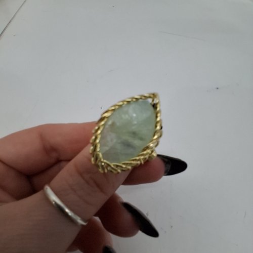 HAND MADE ADJUSTABLE RING - GREEN CITRINE STONE - GOLD TONE image 2