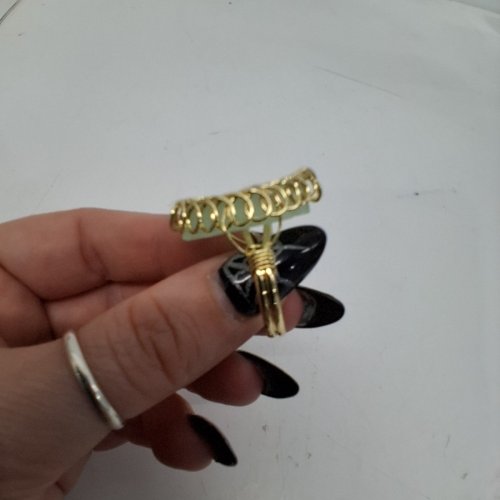 HAND MADE ADJUSTABLE RING - GREEN CITRINE STONE - GOLD TONE image 3