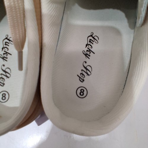 WOMEN'S LUCKY STEP SLIP ON BACKLESS SNEAKERS - SIZE 8 - TAN WITH BLACK ACCENTS image 4