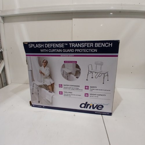 DRIVE MEDICAL SPLASH DEFENSE TUB TRANSFER BENCH FOR BATHTUB WITH CURTAIN GUARD PROTECTION - 400LB MAX, 28" L X 16" D - WHITE AND SILVER - (MODEL: RTL12032KDR) image 4