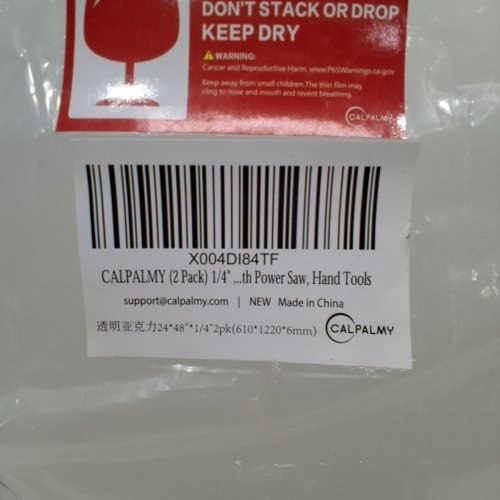 2PK CALPALMY MULTIPURPOSE ACRYLIC PLEXIGLASS SHEET - 24" X 48" X 1/4" - CLEAR (MODEL: 1/4 CLEARACRYLIC-24X48-2PK) image 2