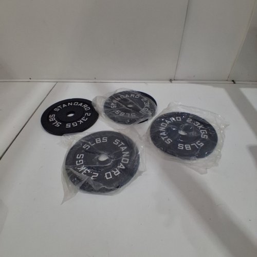 4PK FITVIDS CAST IRON OLYMPIC WEIGHT PLATES - 5 LBS EACH - BLACK/WHITE (MODEL: BBL-1IN5P) image 3